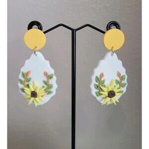 Handmade Mexican‎ Terra Cotta Barro Inspired Dangle Post Earrings Light Weight